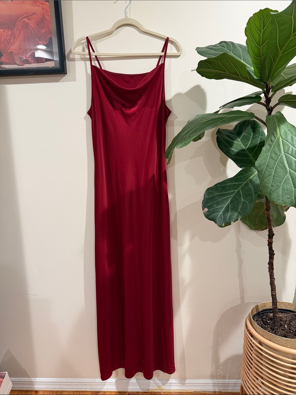Elegant Red Slip Dress with Cowl Neck